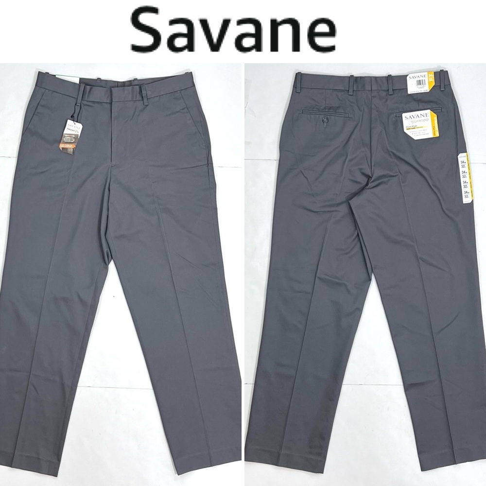Savane Men’s Straight Fit Flat Front Dress Pants